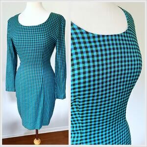 Vintage 90s Green Blue Gingham Mini Dress //‎ Size Medium